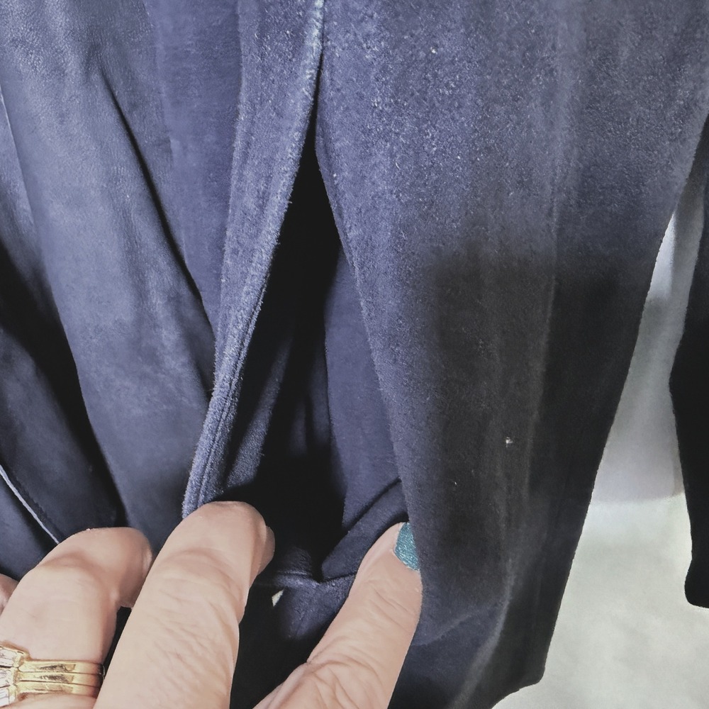 Eileen Fisher Navy Blue Goat Suede Open Front Draped Jacket XL F17UCW - Picture 5 of 8
